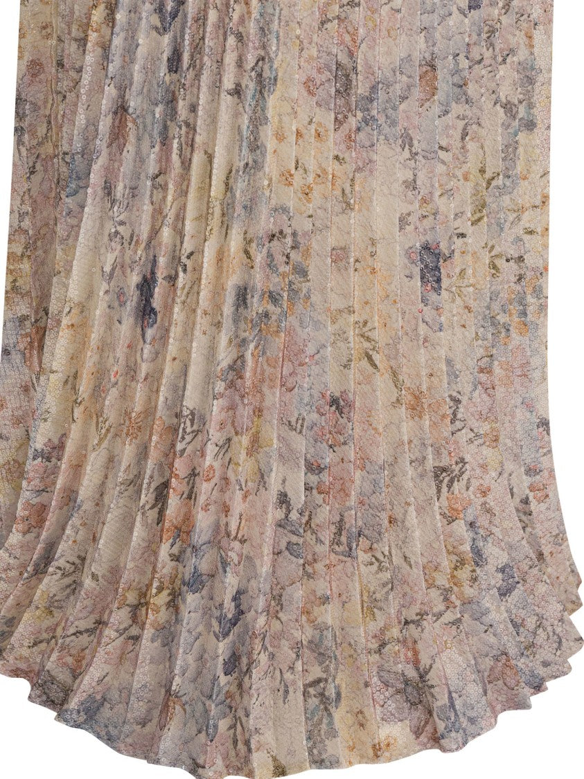 Golden Goose Long Pleated Skirt With Floral Print