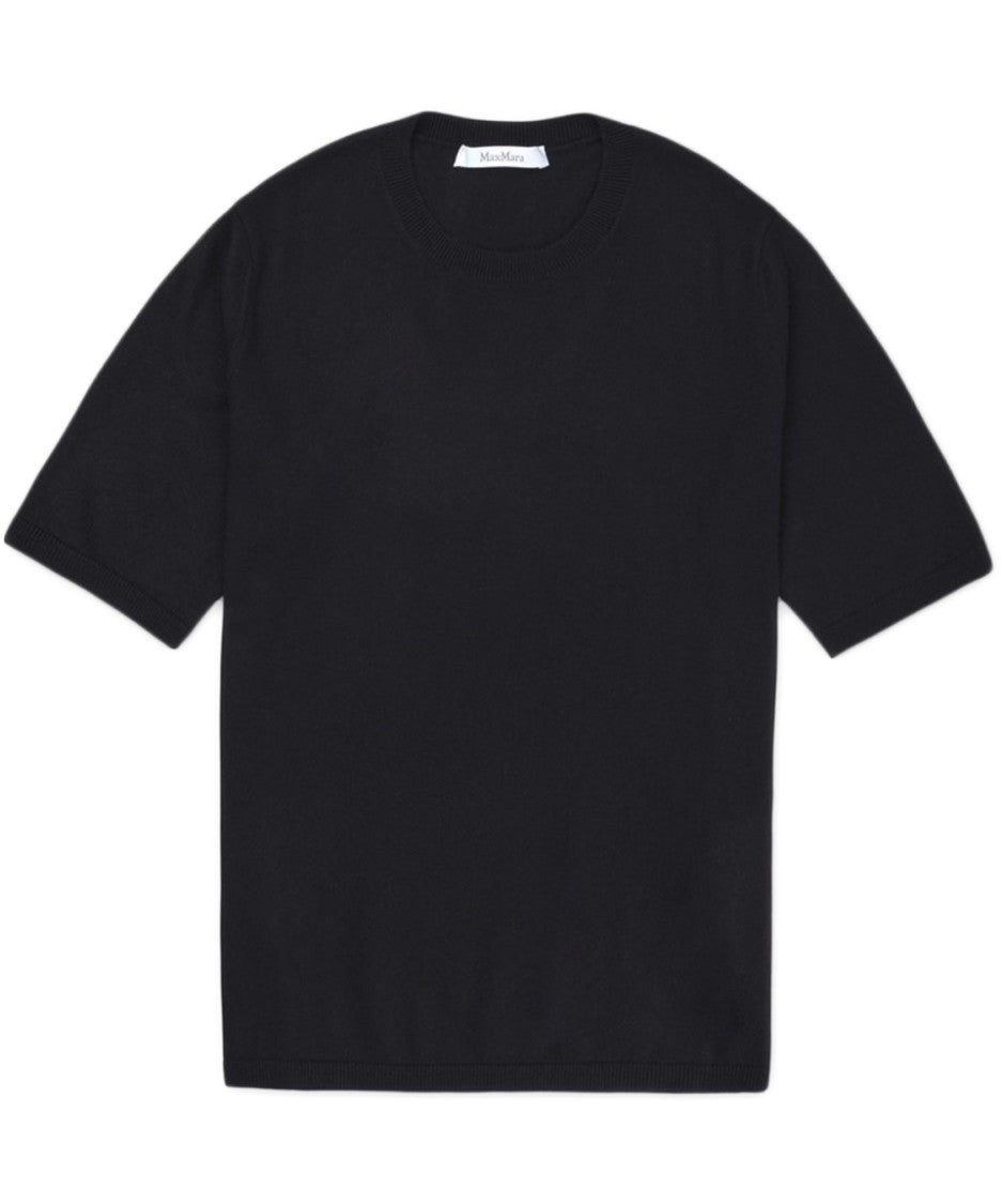 Max Mara Short-Sleeved Black Sweater With Classic Crew Neck