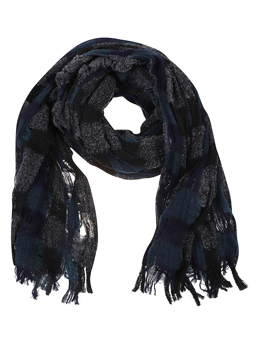 Yohji Yamamoto Artisanal Wool Blend Scarf With Openwork Check Pattern