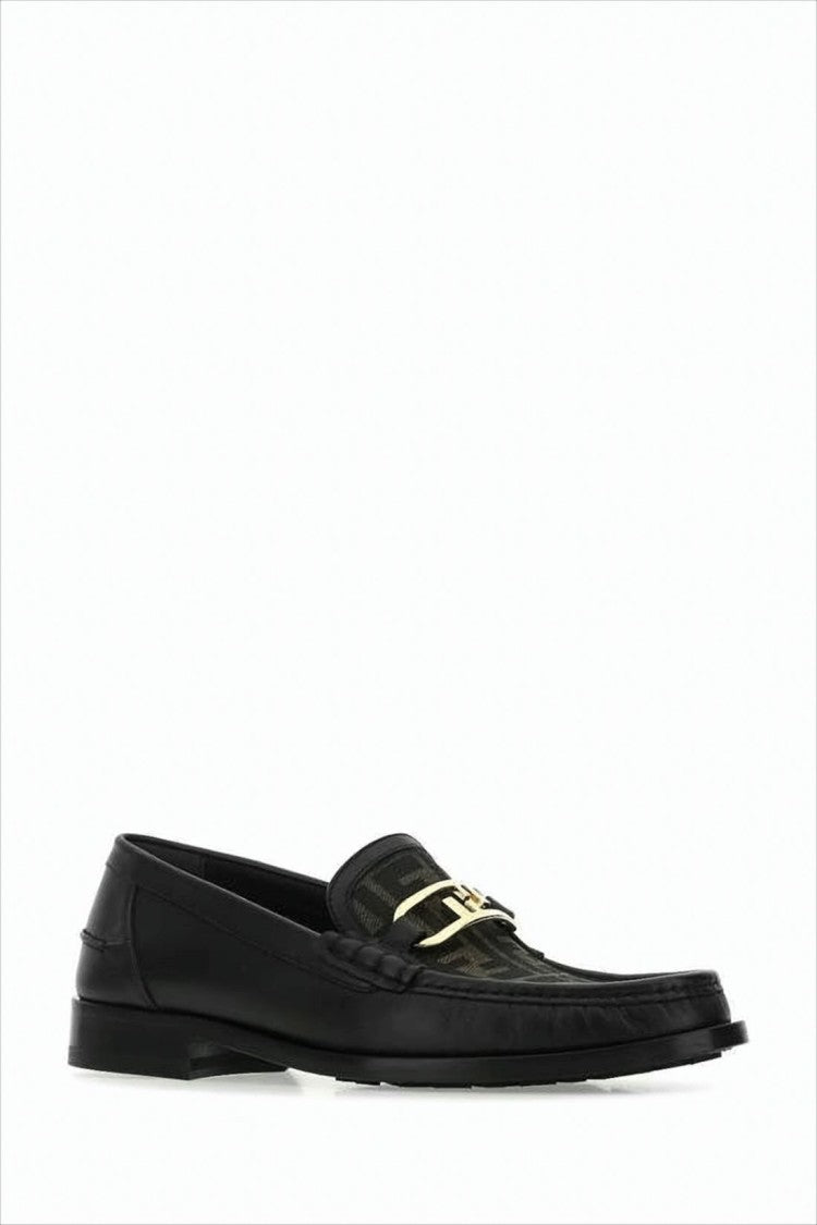 Fendi Ff O'lock Calfskin Leather Loafers With Gold-Tone Ornament