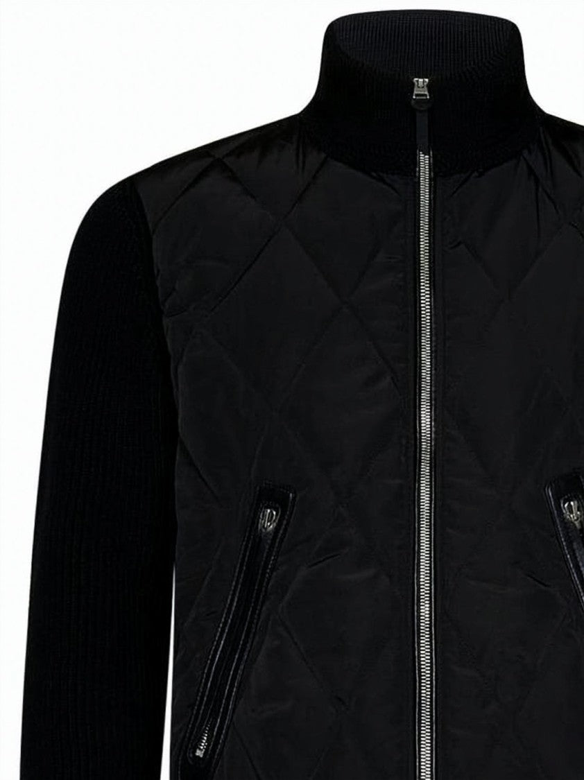 Tom Ford Quilted Front Panel Zip-Up Knit With Ribbed Sleeves