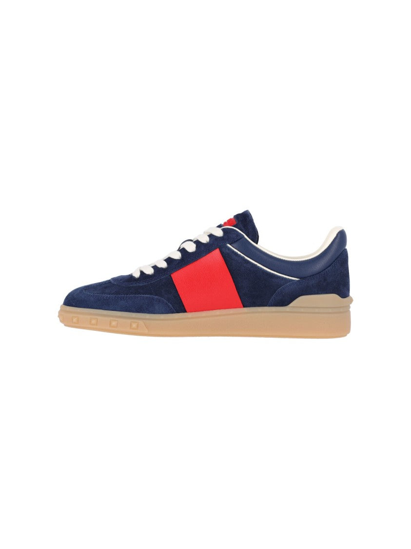 Valentino Garavani Navy Blue Red Panel Suede Sneakers