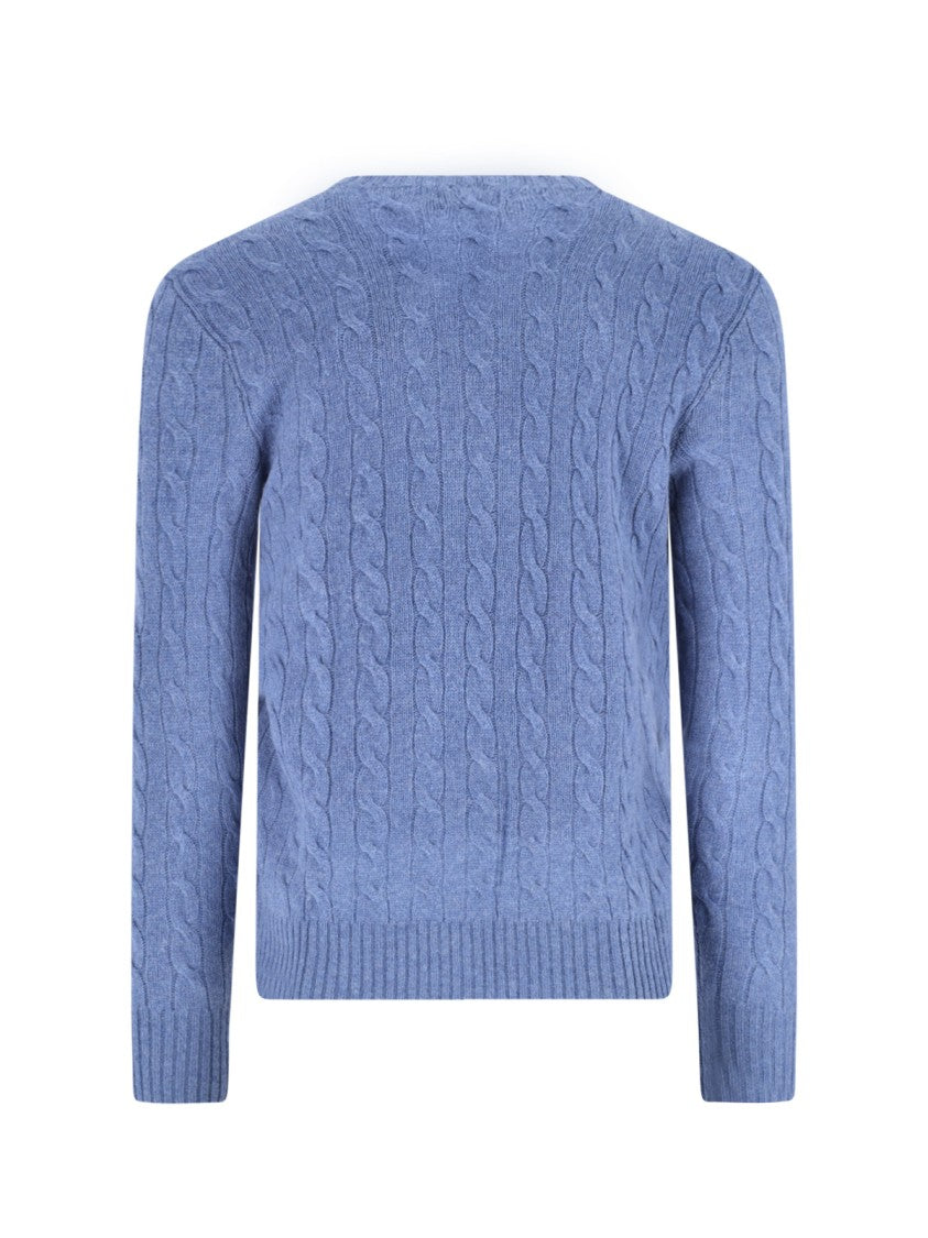 Polo Ralph Lauren Blue Cable Knit Wool-Cashmere Sweater