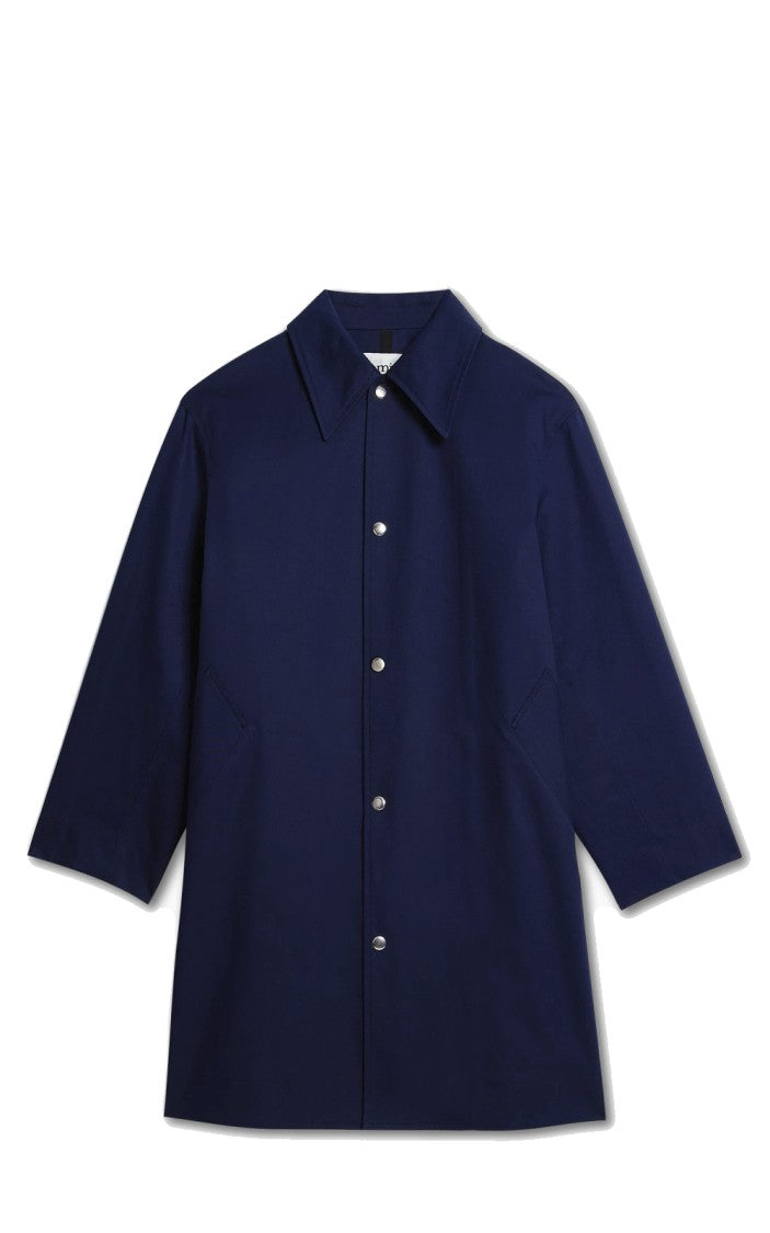 Ami Navy Blue Cotton Mac Coat