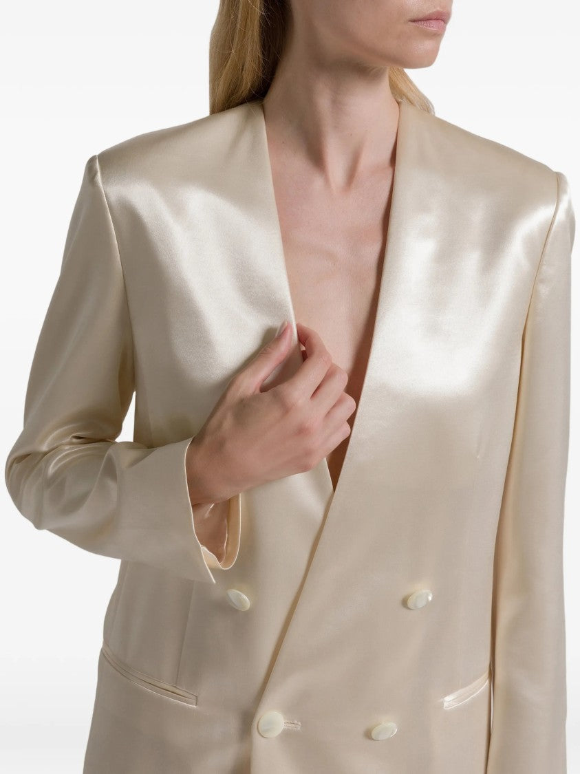 Alberta Ferretti Double-Breasted Jacket With Oversized Silhouette And Lustrous Finish