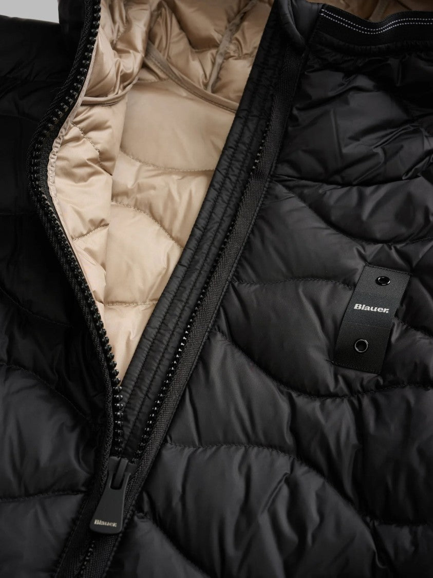 Blauer Black Wave Quilted Hooded Padded Jacket