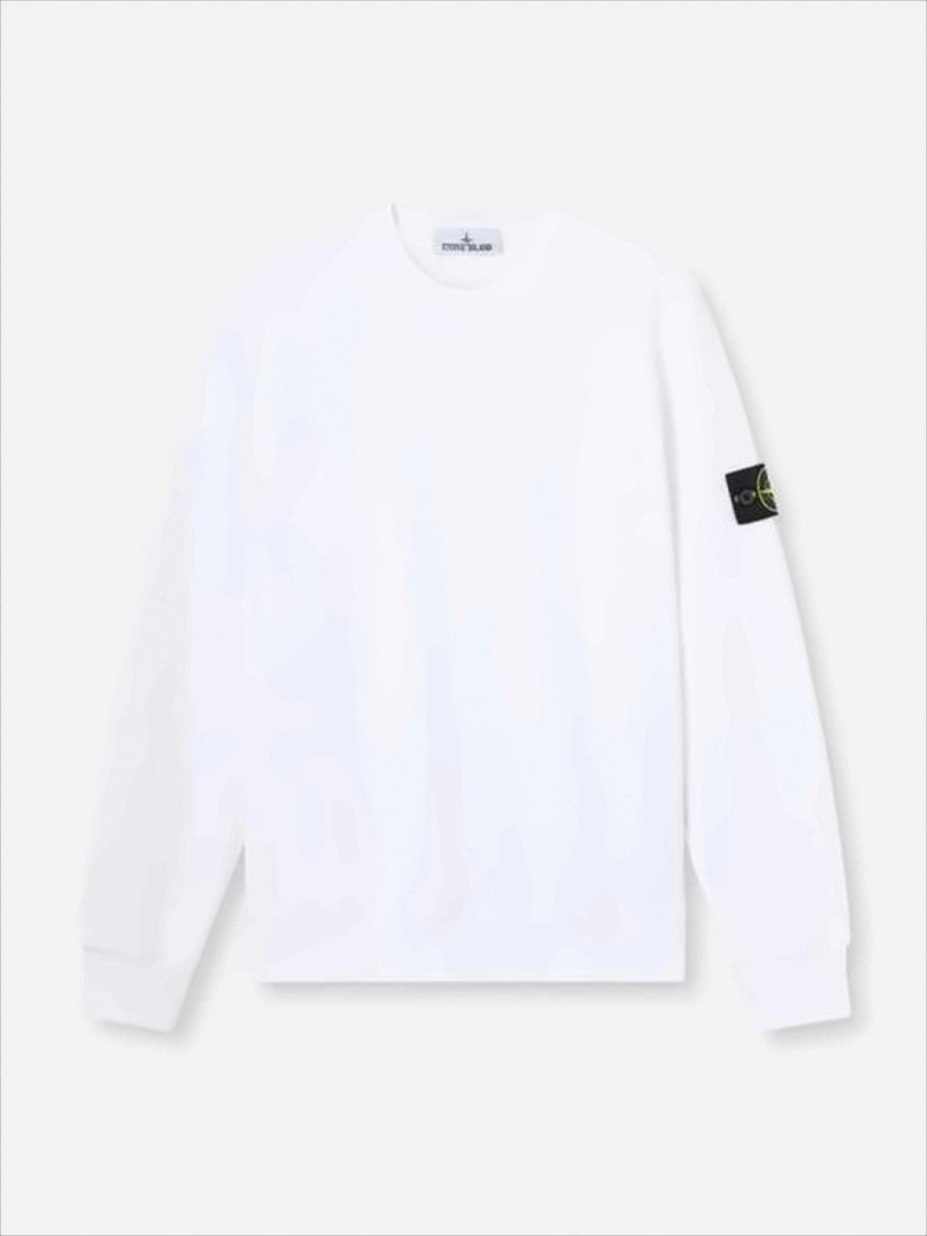 Stone Island Long-Sleeve White Cotton T-Shirt With Distinctive Patch