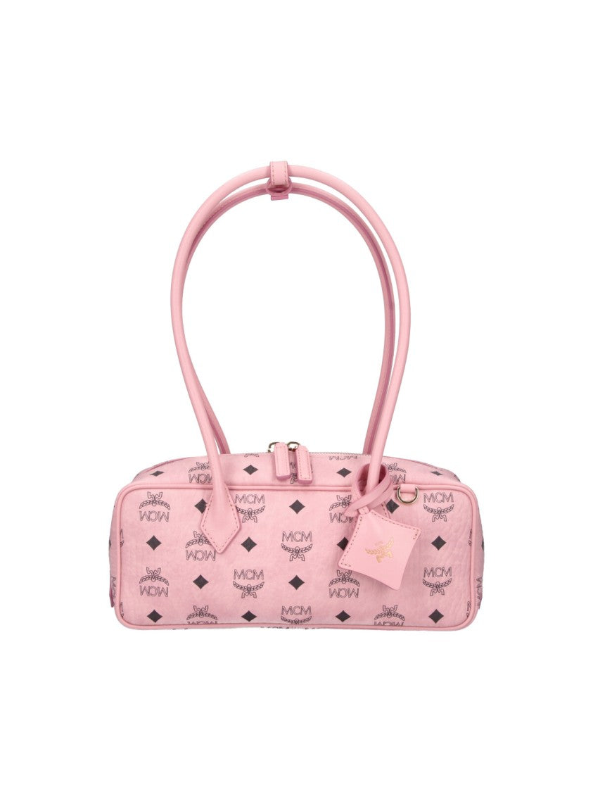 Mcm Pink Aren East-West Visetos Fabric Shoulder Bag