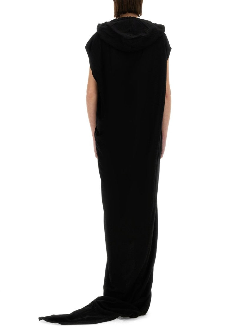 Drkshdw By Rick Owens Hooded Black Maxi Dress With Side Slits