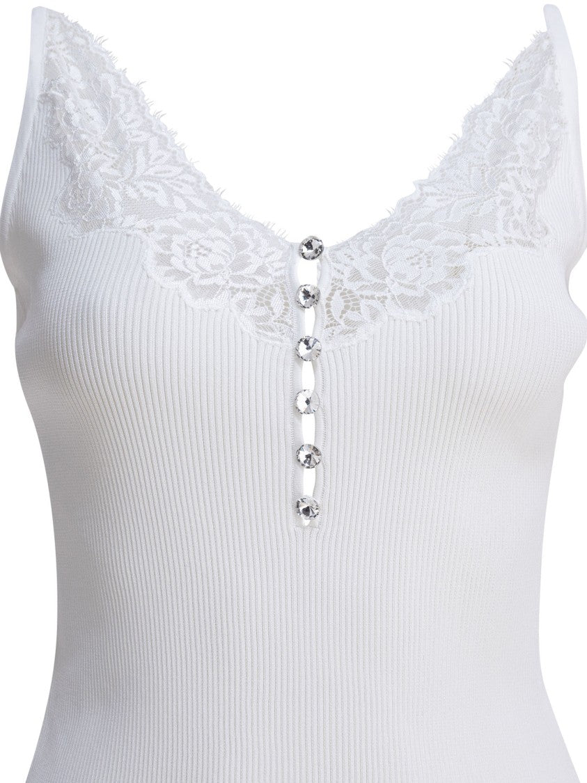 Self-Portrait Lace Trim Rib Knit Top
