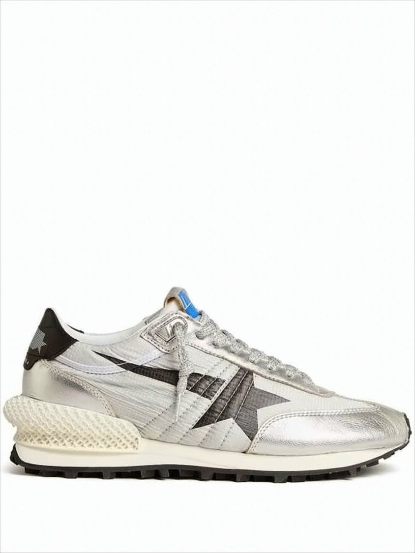 Golden Goose Metallic Silver Sneakers With Contrasting Detailing