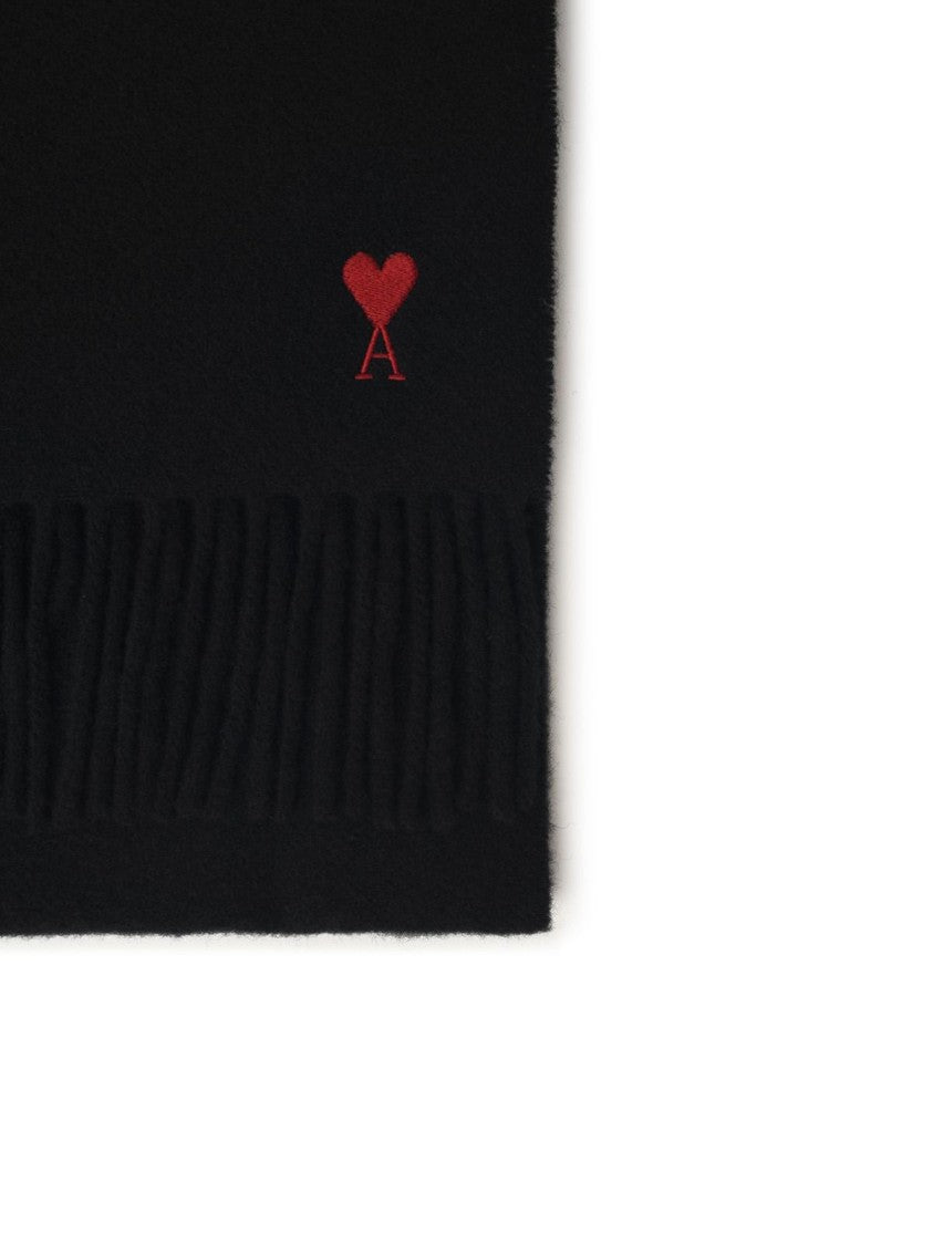 Ami Paris Black Wool Scarf