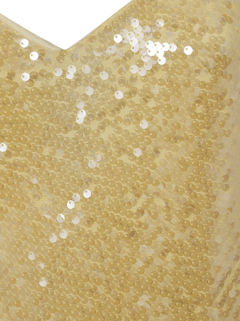 Lauren V-Neck Lemon Sorbet Midi Dress With Sequined Finish