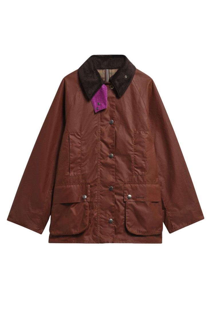 Barbour Sienna Waxed Fabric Magenta Collar Jacket