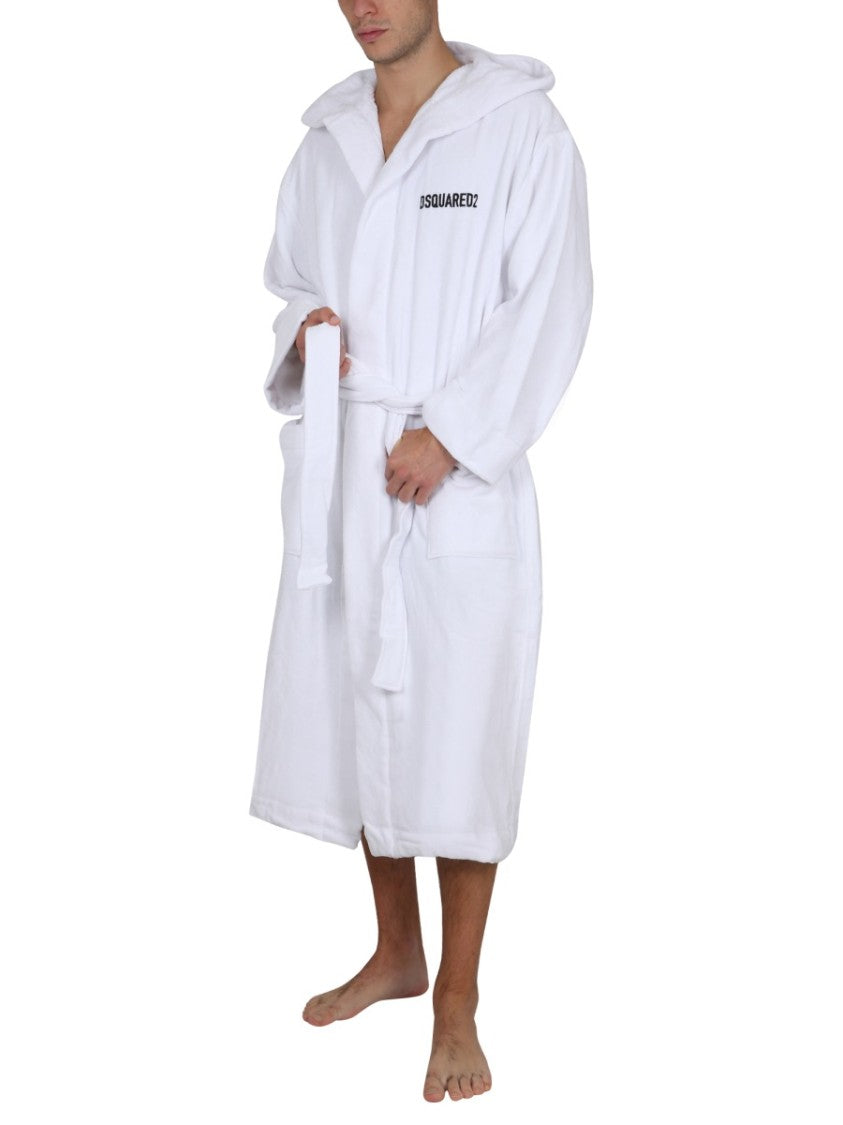 Dsquared2 Hooded Bathrobe With Adjustable Waist Belt