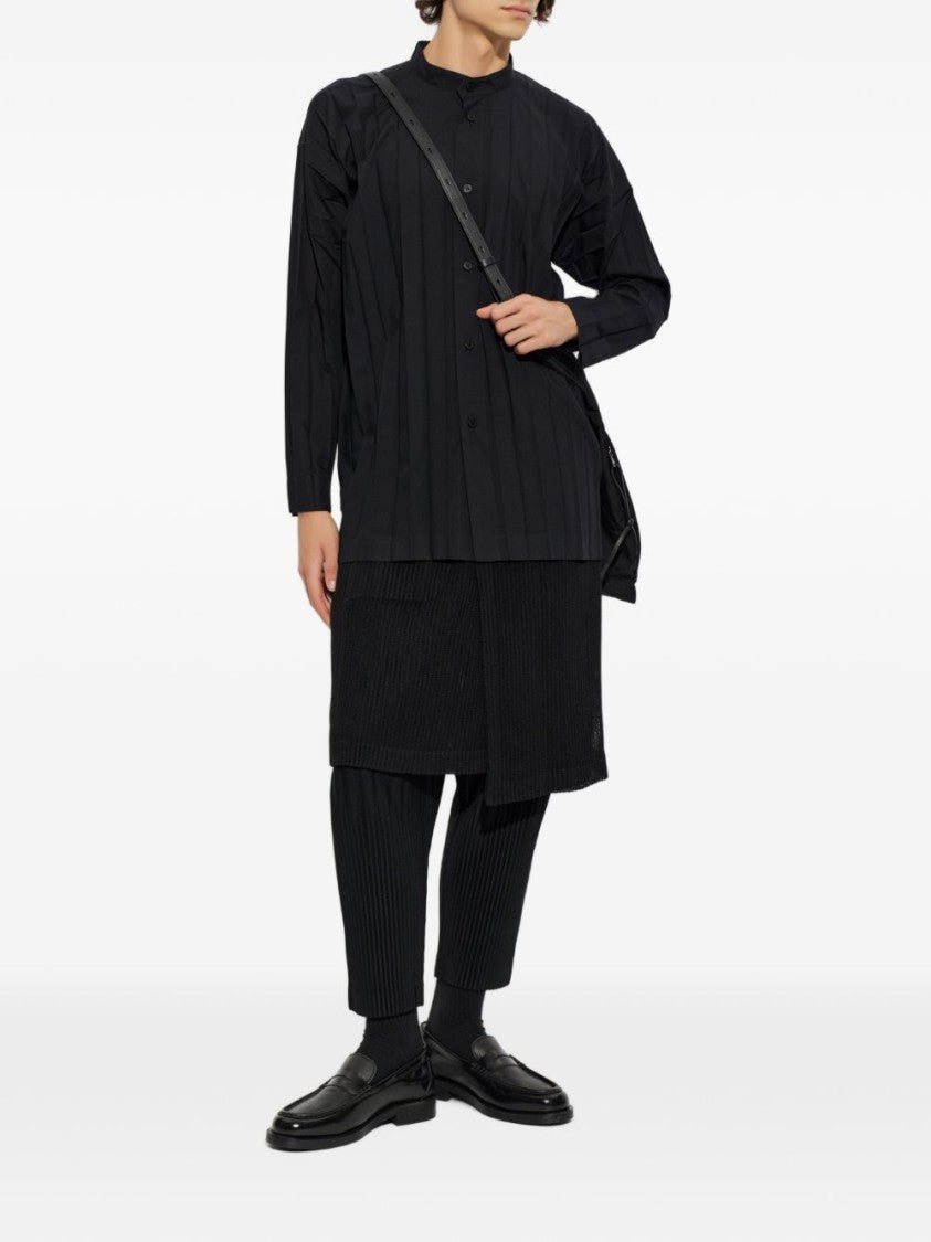 Homme Plissé Issey Miyake Mandarin Collar Textured Pleated Shirt