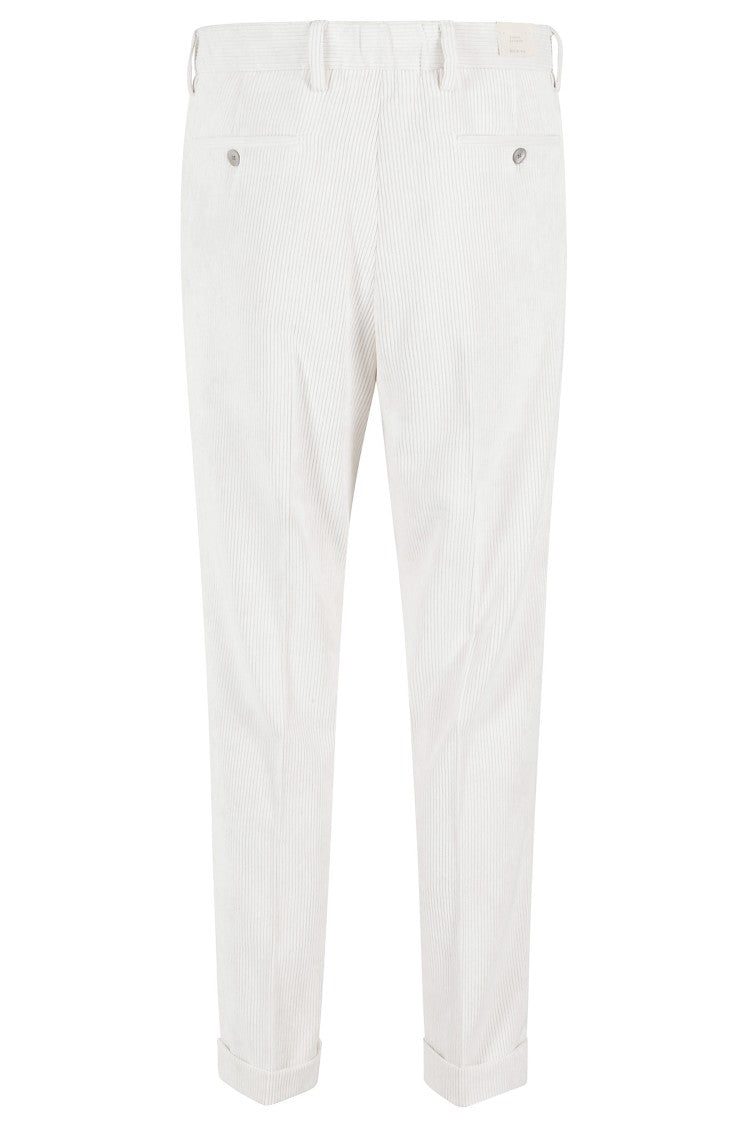 Briglia Tailored White Corduroy Trousers With Pleated Front