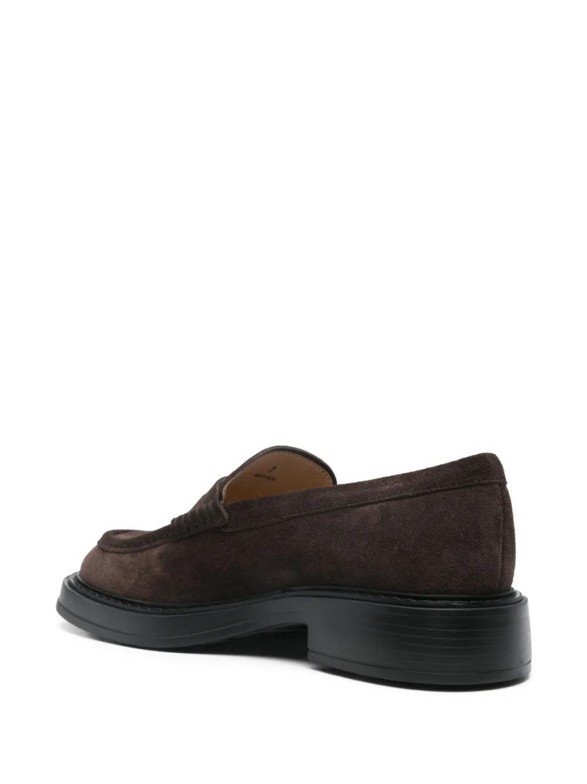 Tod's Elegant Brown Suede Loafers With Penny Strap Detail