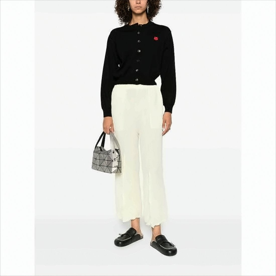 Kenzo Classic Button-Up Wool Cardigan With Embroidered Floral Emblem