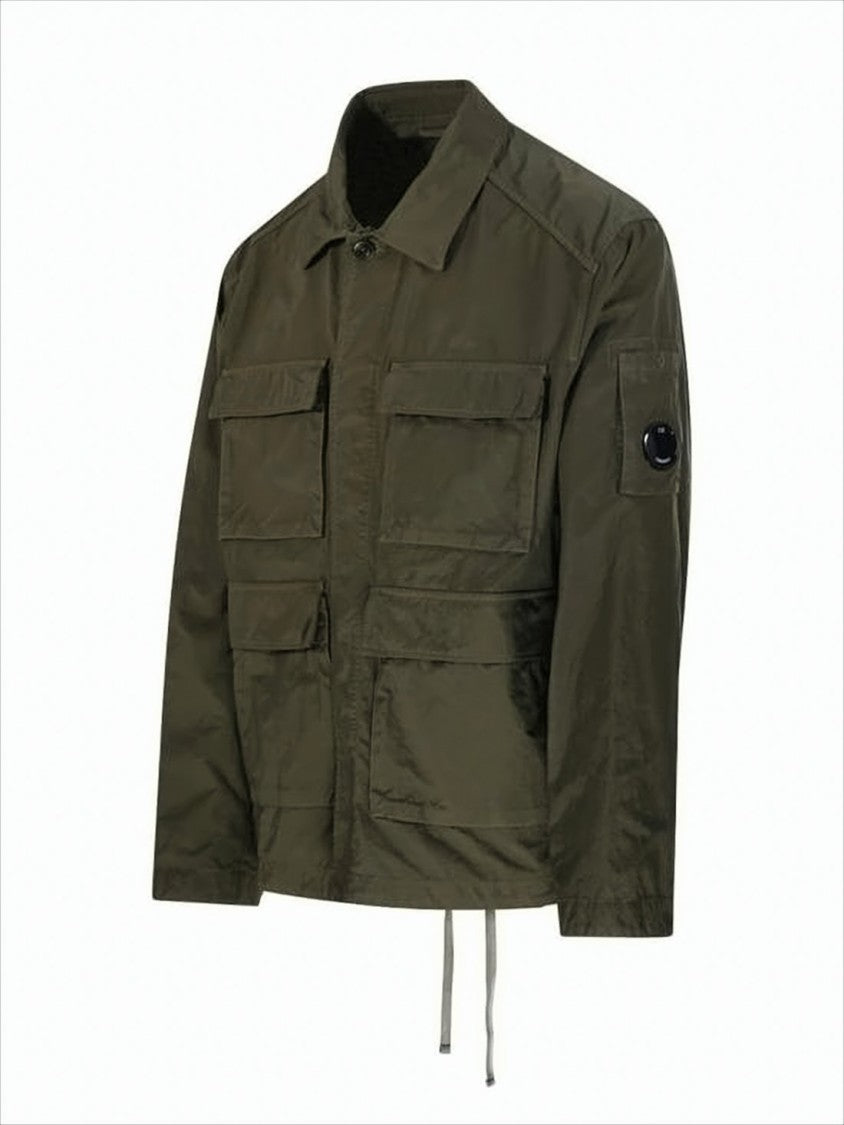 C.P. Company Utilitarian Green Jacket With Classic Collar And Adjustable Drawstrings