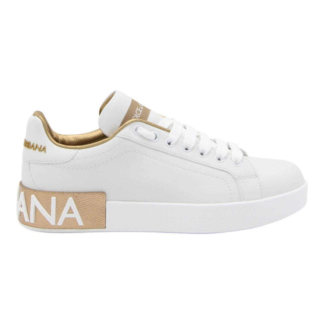 Dolce & Gabbana White Leather Sneakers With Metallic Accents