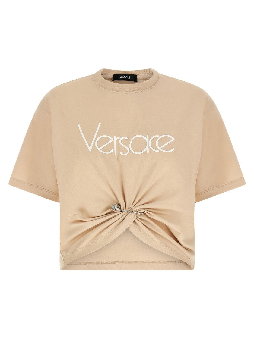 Versace Embroidered Logo T-Shirt With Safety Pin Detail