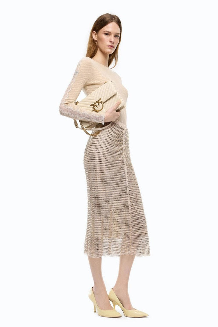 Pinko Gold Polyamide-Elastane Blend Embellished Skirt