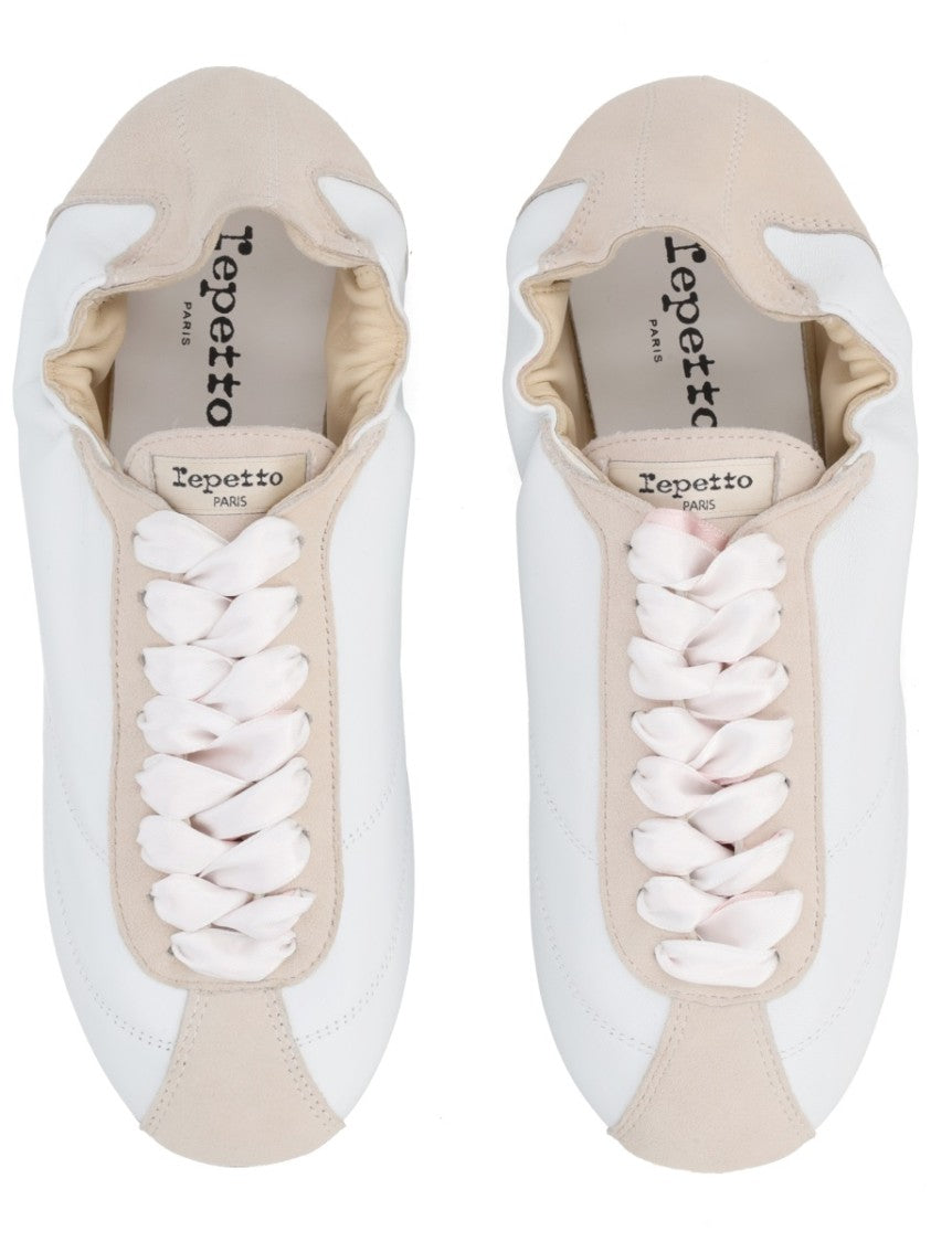 Repetto Tennis Smooth White Suede Accent Lambskin Sneakers