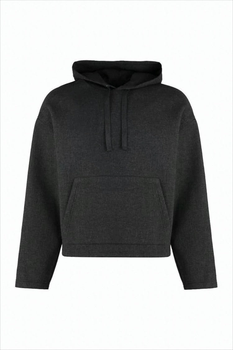 Ami Paris Cropped Boxy Hoodie With Drawstring Hood And Kangaroo Pocket