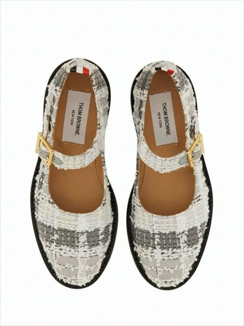 Thom Browne Textured Fabric Mary Jane Flats With Gold-Tone Buckle