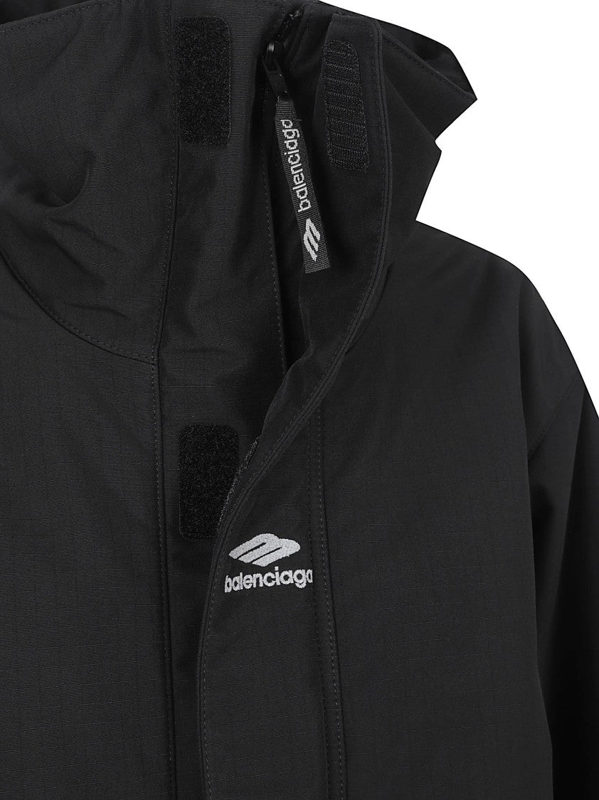 Balenciaga Technical Black Coat With High Collar And Reflective Details