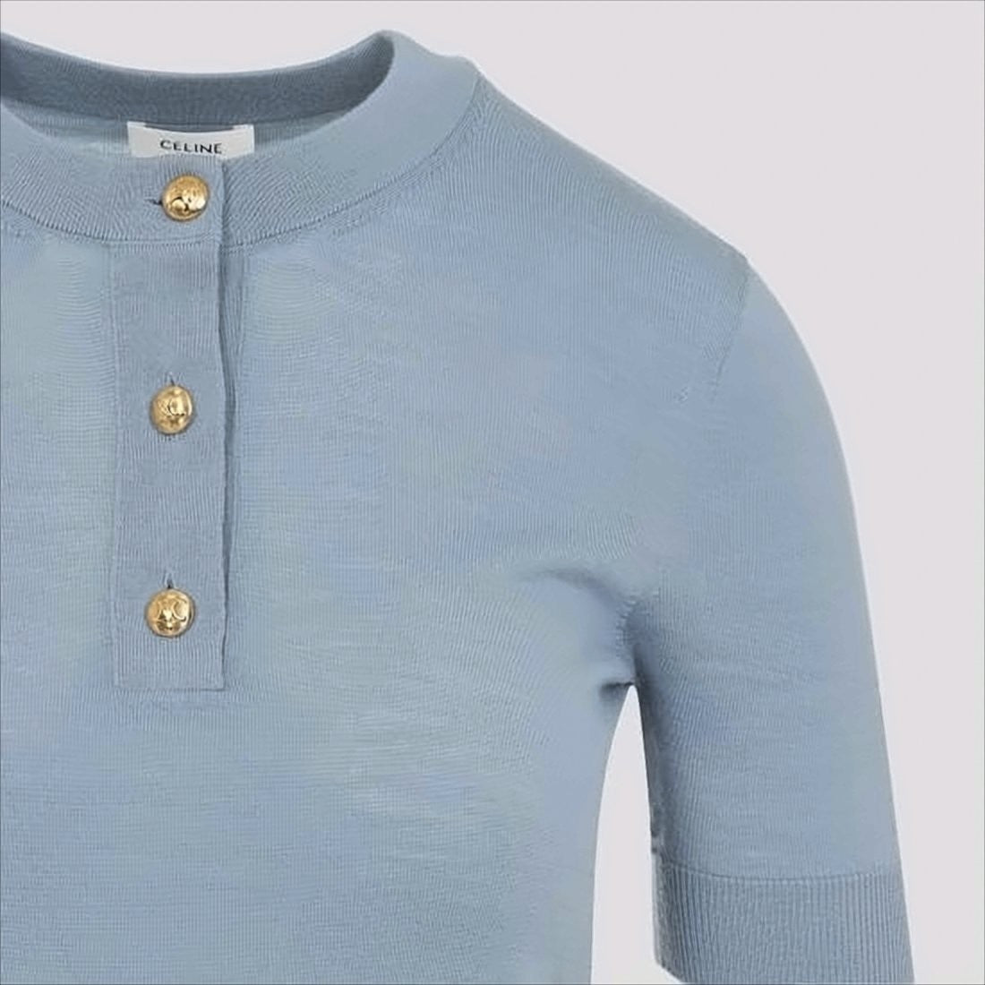 Celine Short-Sleeved Wool Sweater With Gold-Tone Button Details