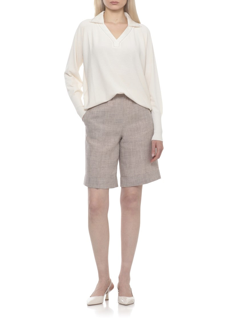 D. Exterior Ivory Embellished Viscose Long-Sleeve Polo Shirt