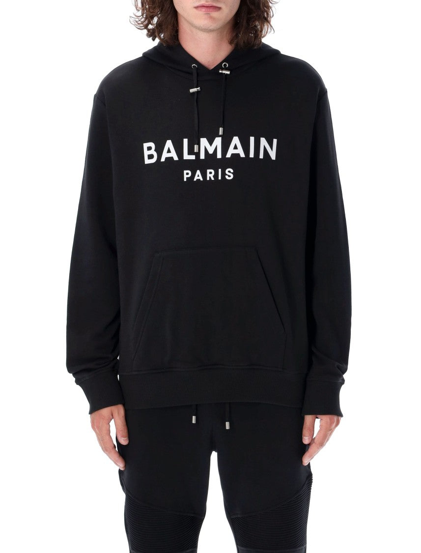 Balmain Black Cotton Logo Hoodie