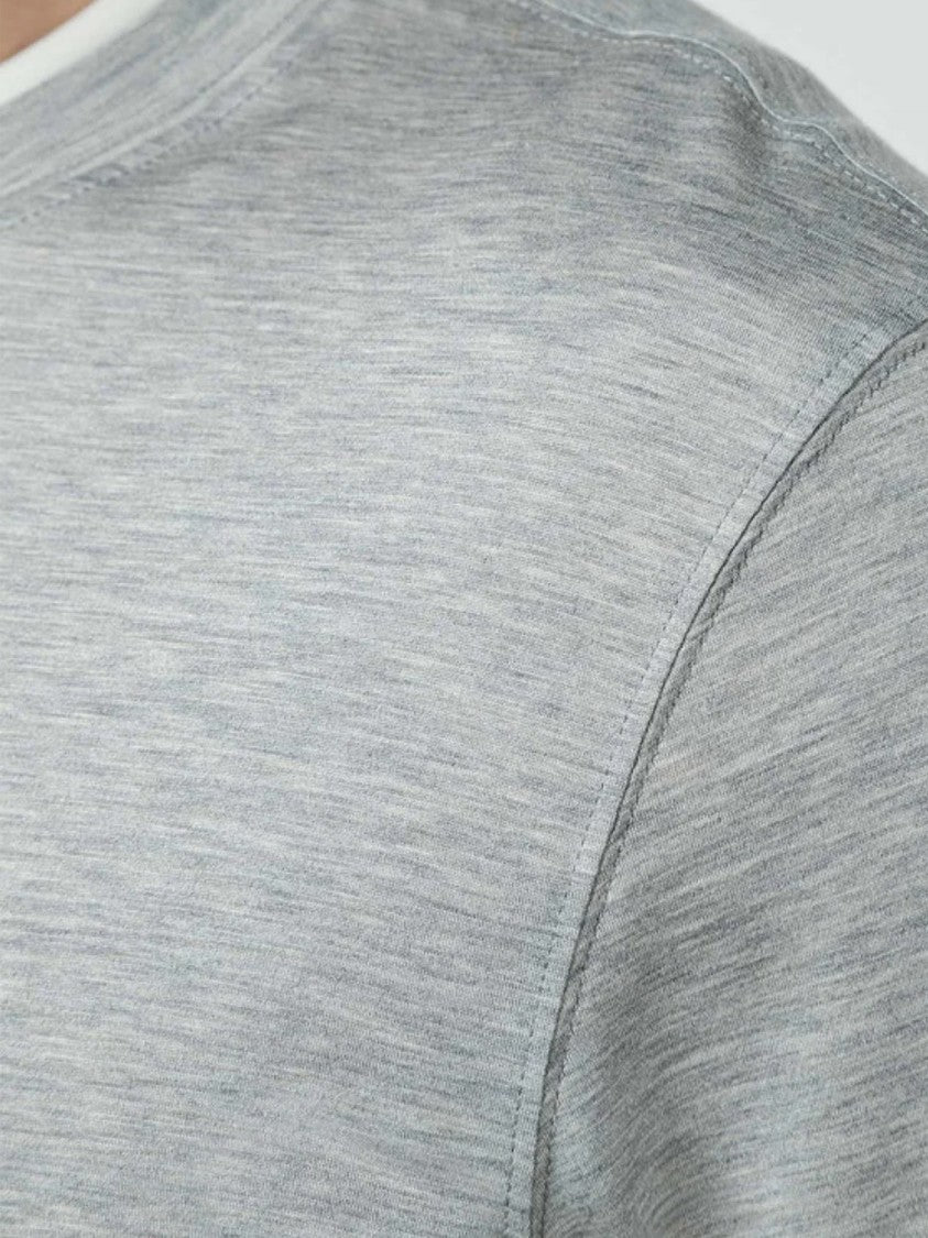 Brunello Cucinelli Grey Contrasting Crew Neck Cotton T-Shirt