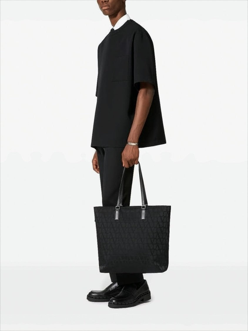 Valentino Garavani Structured Black Tote Bag With Embossed Logo Motif