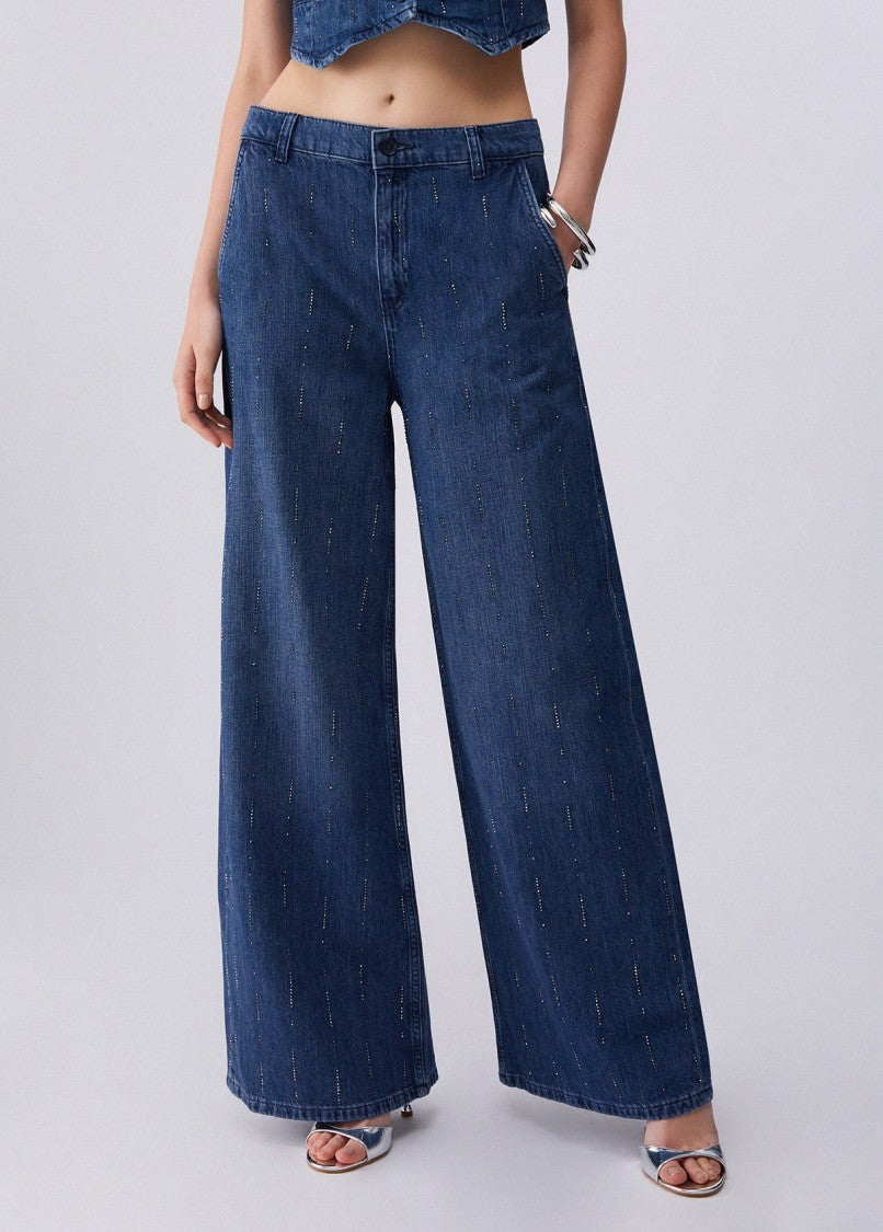 Liu Jo Blue Studded Buttoned Five-Pocket Jeans