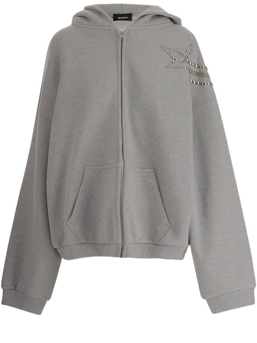 We11 Done Cotton Sweatshirt With Rhinestone And Stud Shoulder Detail