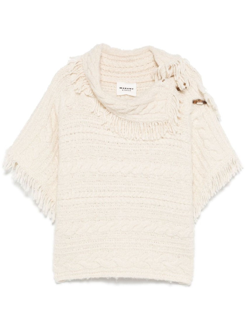 Isabel Marant Étoile Textured Beige Knit Sweater With Fringe