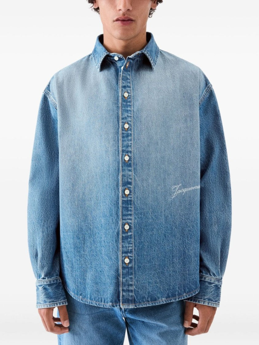 Jacquemus Denim Blue Silk And Nylon Shirt