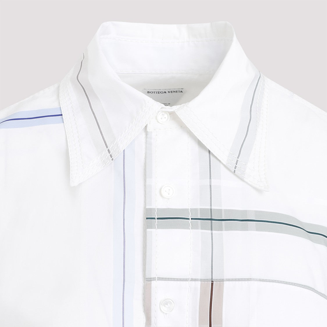 Bottega Veneta Check White Blue Green Cotton Shirt
