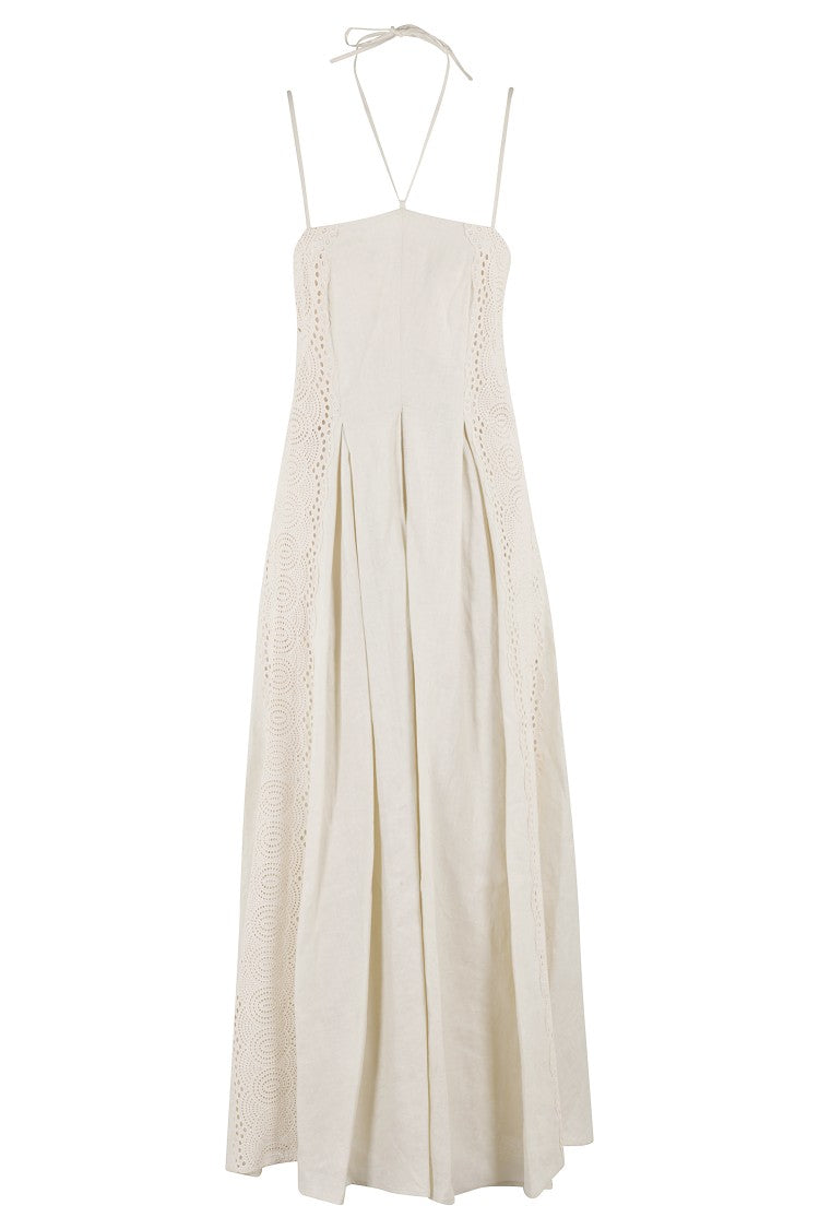 Isabelle Blanche Midi Dress With Crochet Inserts