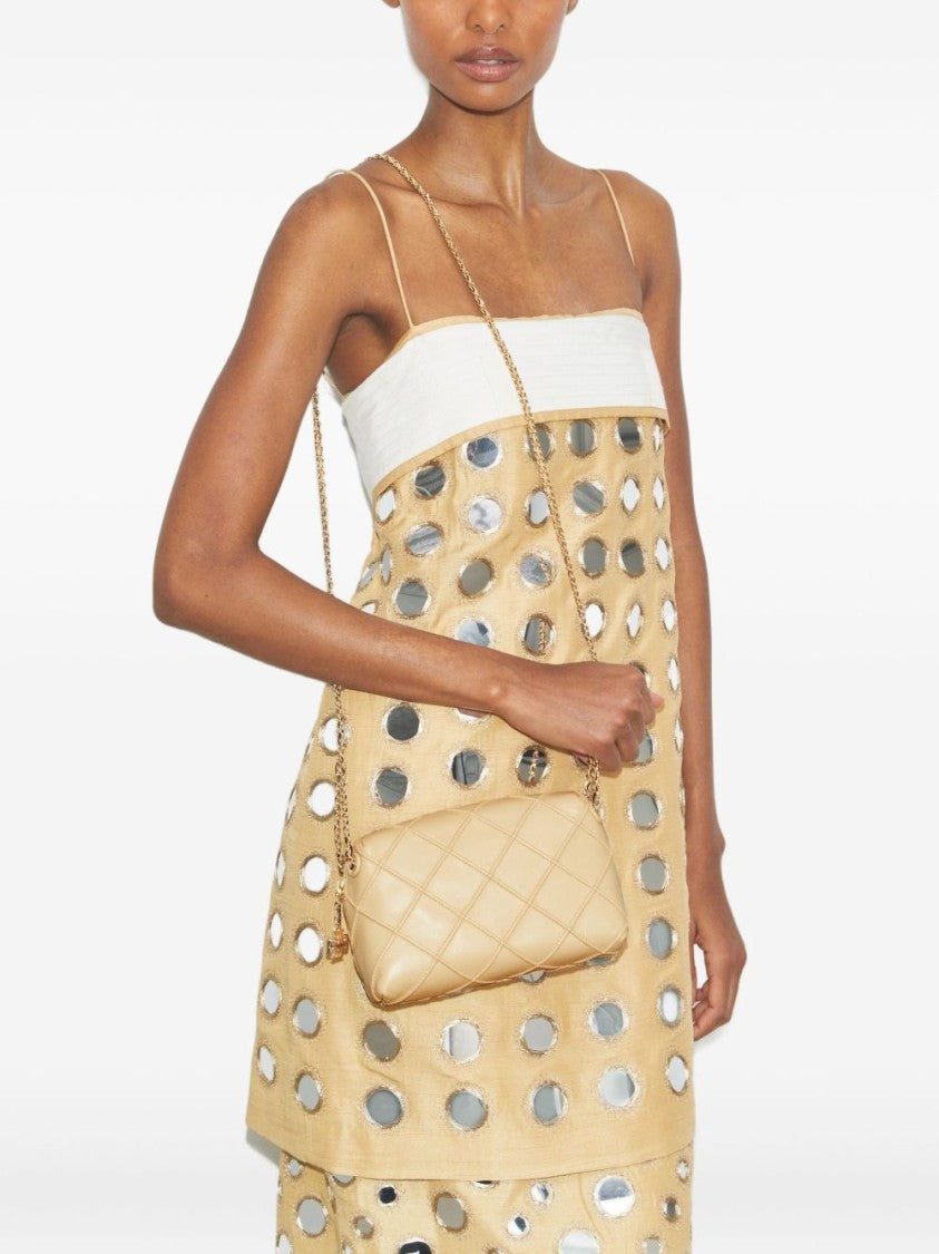 Tory Burch Sesame Beige Diamond Quilted Shoulder Bag With Gold-Tone Hardware