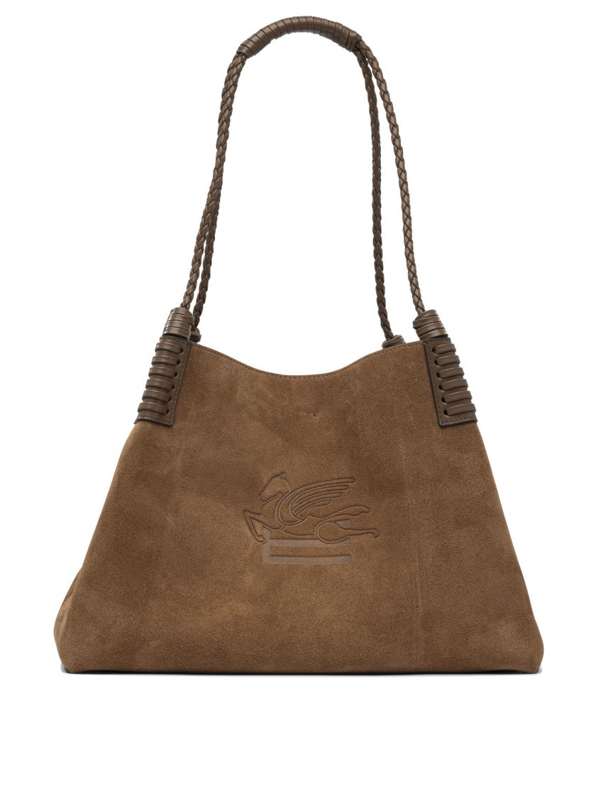 Etro Spacious Trapezoidal Shoulder Bag In Brown Suede