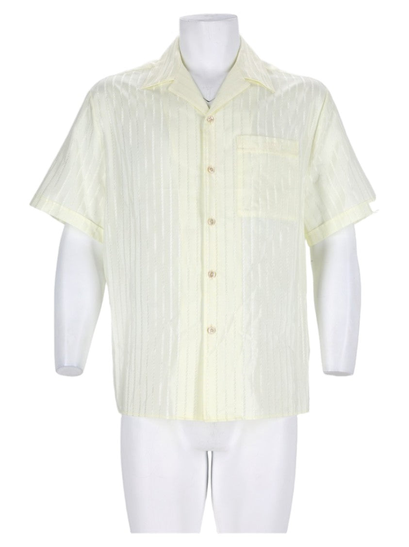 Versace Beige Vertical Stripe Short-Sleeve Silk-Blend Shirt