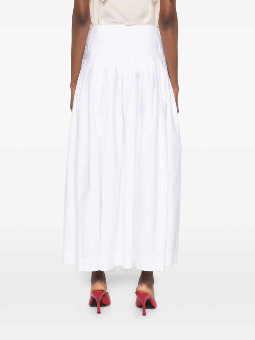 Lanvin White Cotton Pleated Side Button Skirt
