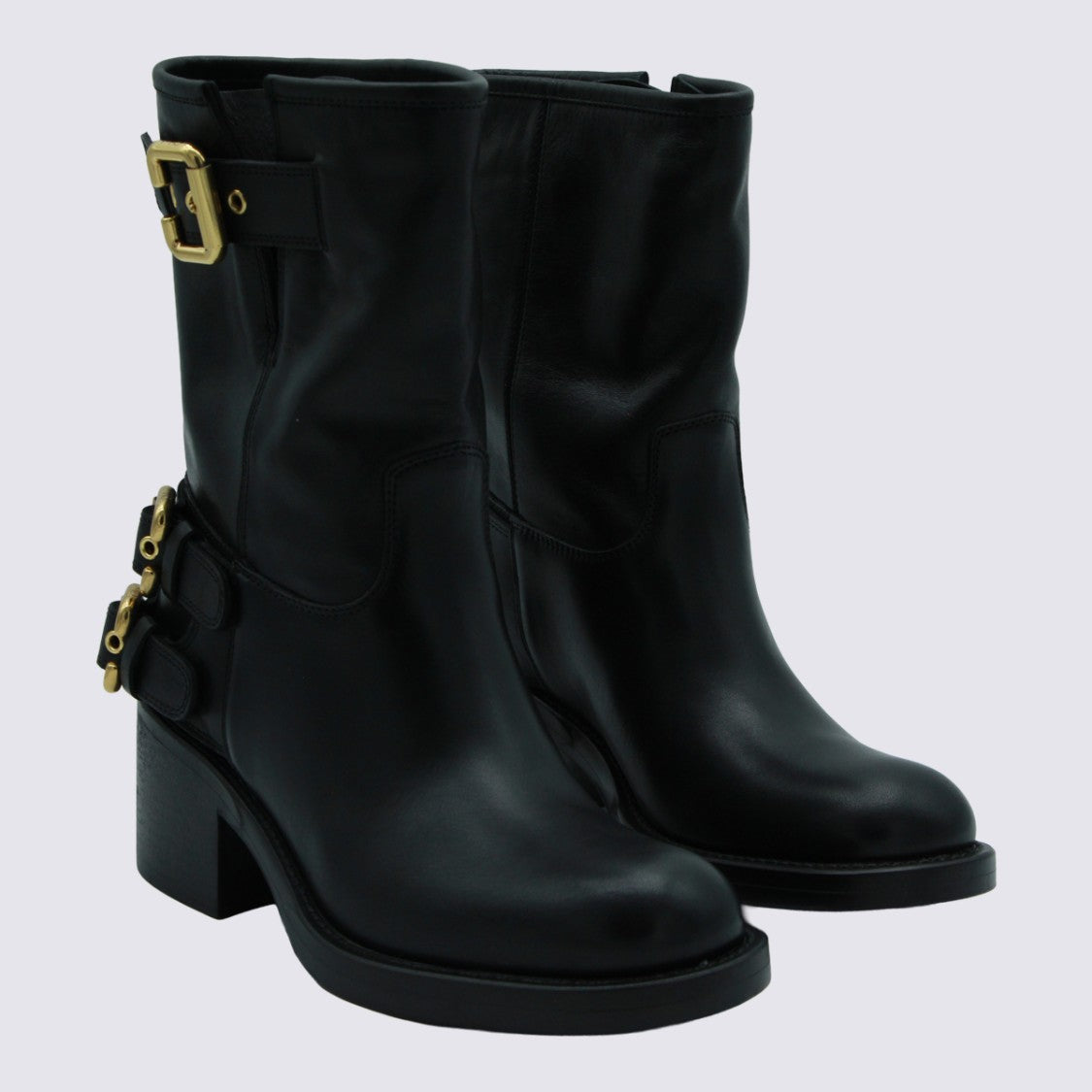 Chloé Mid-Calf Boots With Gold-Tone Buckle Accents
