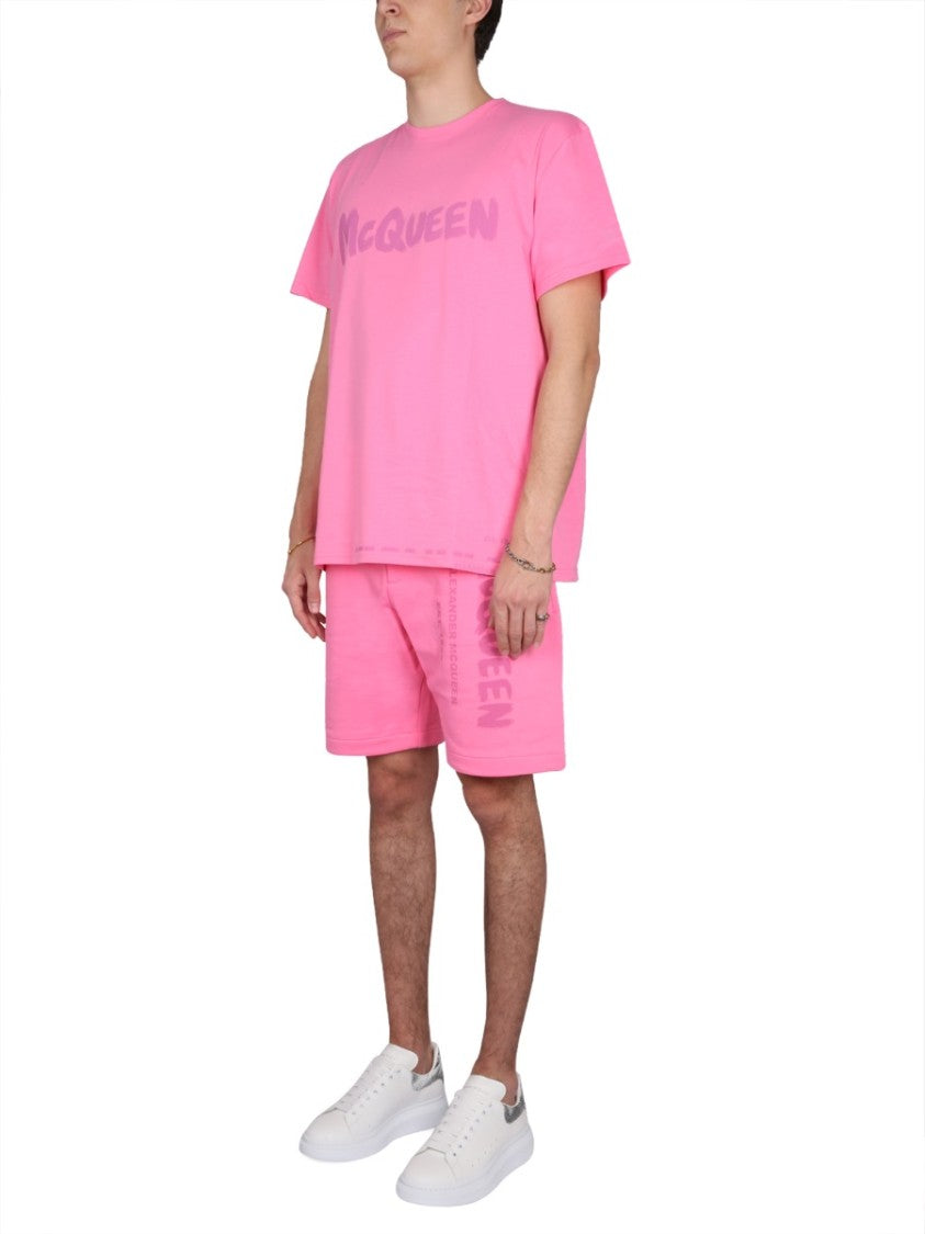 Alexander Mcqueen Bermuda Shorts With Graffiti Logo Print