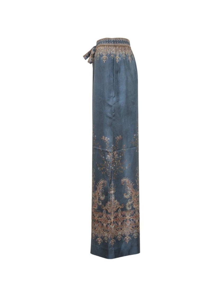 Zimmermann Valiant Placement Print High-Rise Silk Track Pants