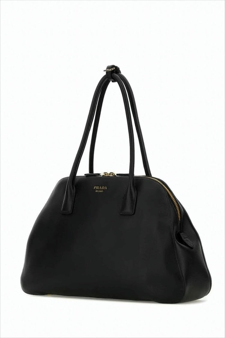 Prada Calf Leather Shoulder Bag With Gold-Tone Zipper Closure